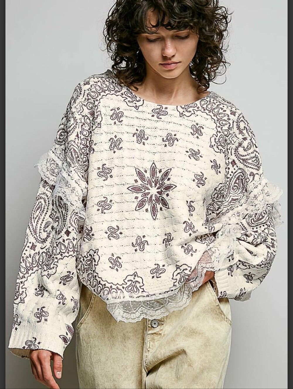 #2023 POL Cream & Choco Bandana Lace Top
